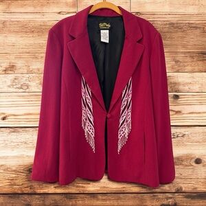 BOB MACKIE WEARABLE ART MAGENTA EMBELLISHED BLAZER – SIZE XL